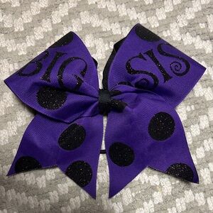 Purple Cheer Bow with Black Glitter Polka Dots